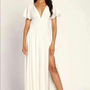 White Flutter Sleeve Maxi Dress Open Back Bridal Lulus
